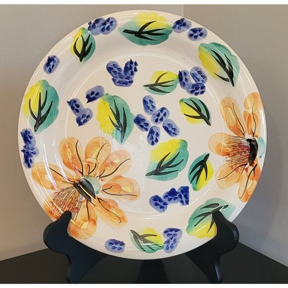 Royal Norfolk Floral Handpainted Stoneware Dinner Plates Set Of 2 Blue Org 10.5 - Picture 3 of 10